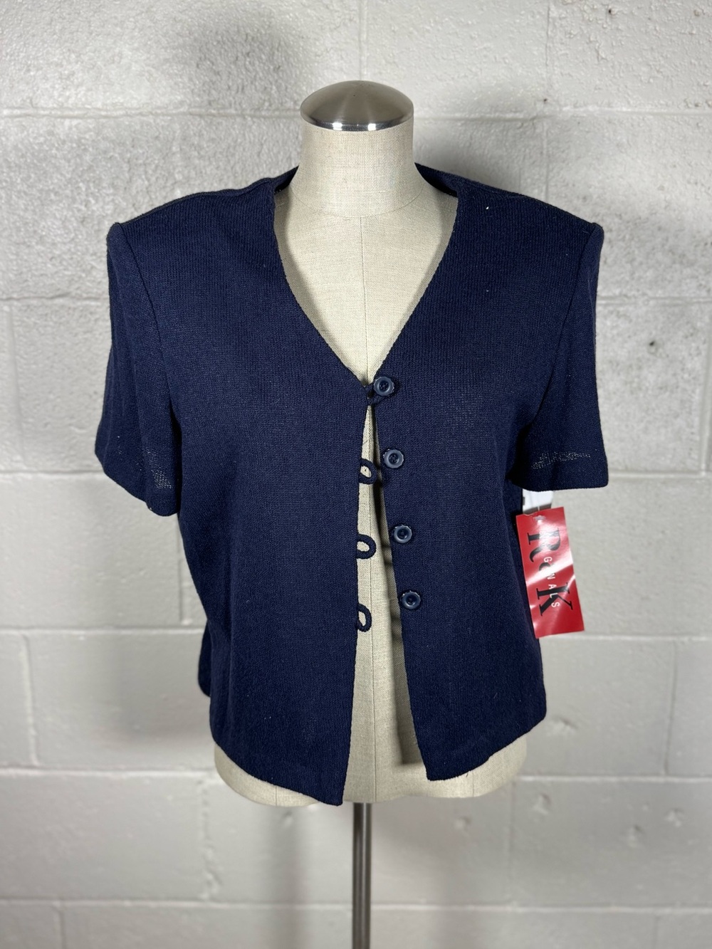 Vintage NWT R&K Navy Short Sleeve Button Front Cardigan with Shoulder Pads Sz 10